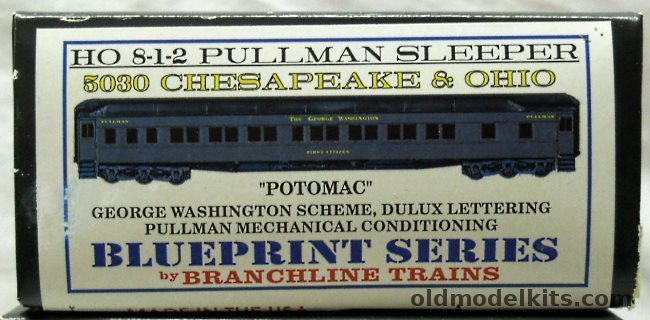 Branchline Trains 1/87 Blueprint Series HO Heavyweight Passenger Car 8-1-2 Pullman Sleeper Chesapeake & Ohio (C&O) 'Potomac' 1940s/1950s, 5030 plastic model kit